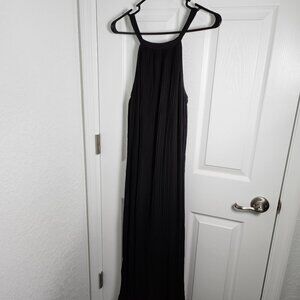 Lark Ro Pleat Maxi Dress Small Black Accordian Sleeveless Chiffon Event Evening